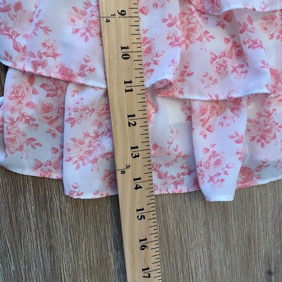 Thirty Thirty LA Skirt Mini Smocked Ruffles Pink Sz S Floral Dainty Coquette - Picture 8 of 8